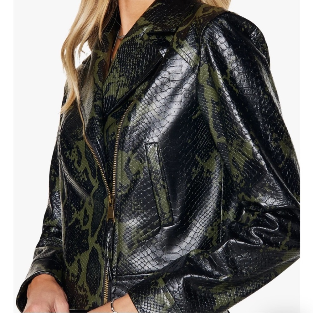 Ramy Brook Kane Snakeskin Animal Print Faux Leather Moto Biker Jacket Size S - Picture 3 of 16